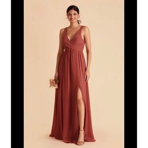 Birdy Grey Laurie Chiffon Maxi Bridesmaid Dress in Spice Slit Terracotta Size S
